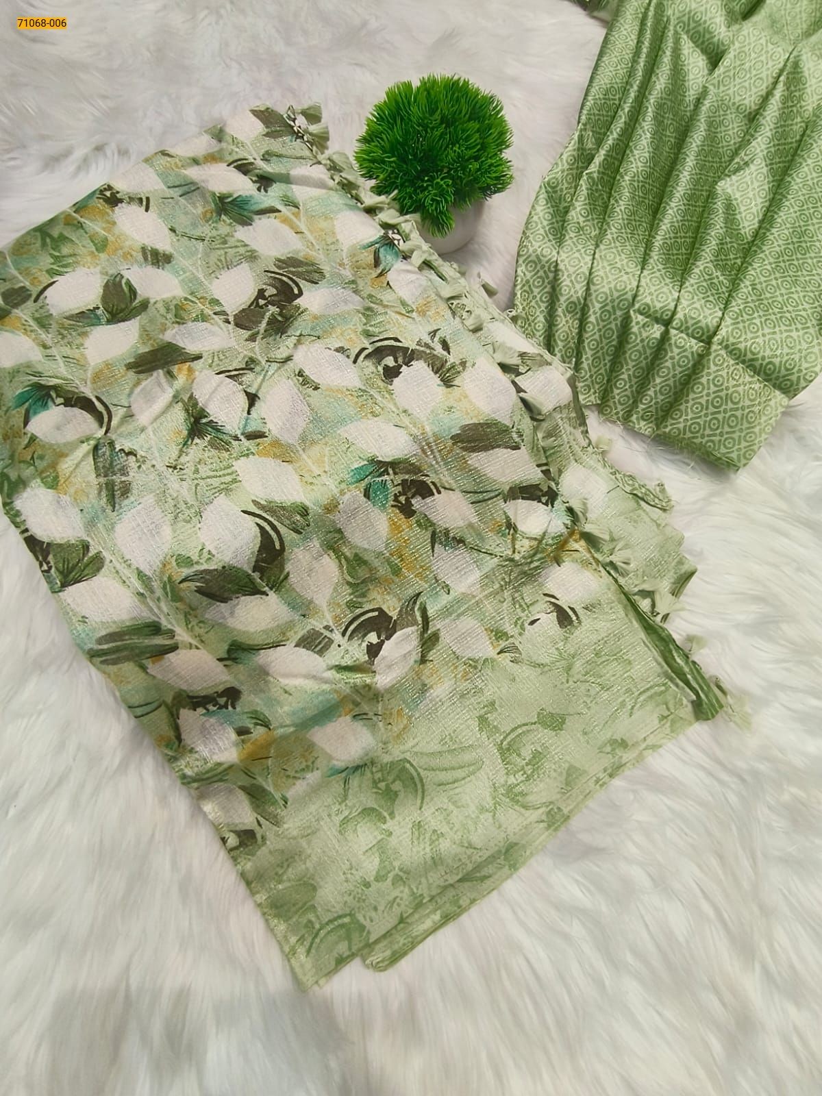 Green Fancy bhagalpur silk printed sarees