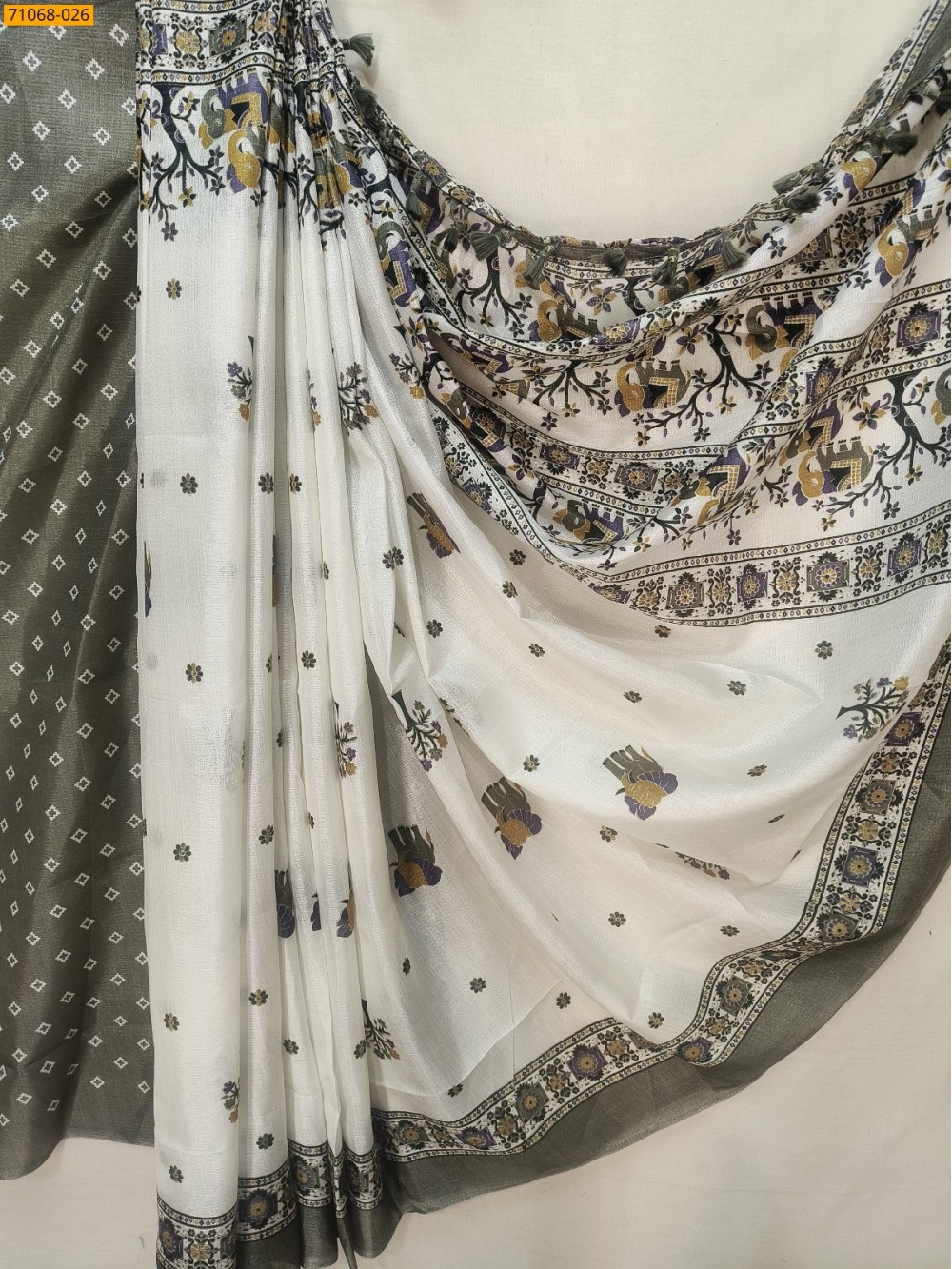 White Fancy bhagalpur silk printed sarees White Fancy bhagalpur silk printed sarees