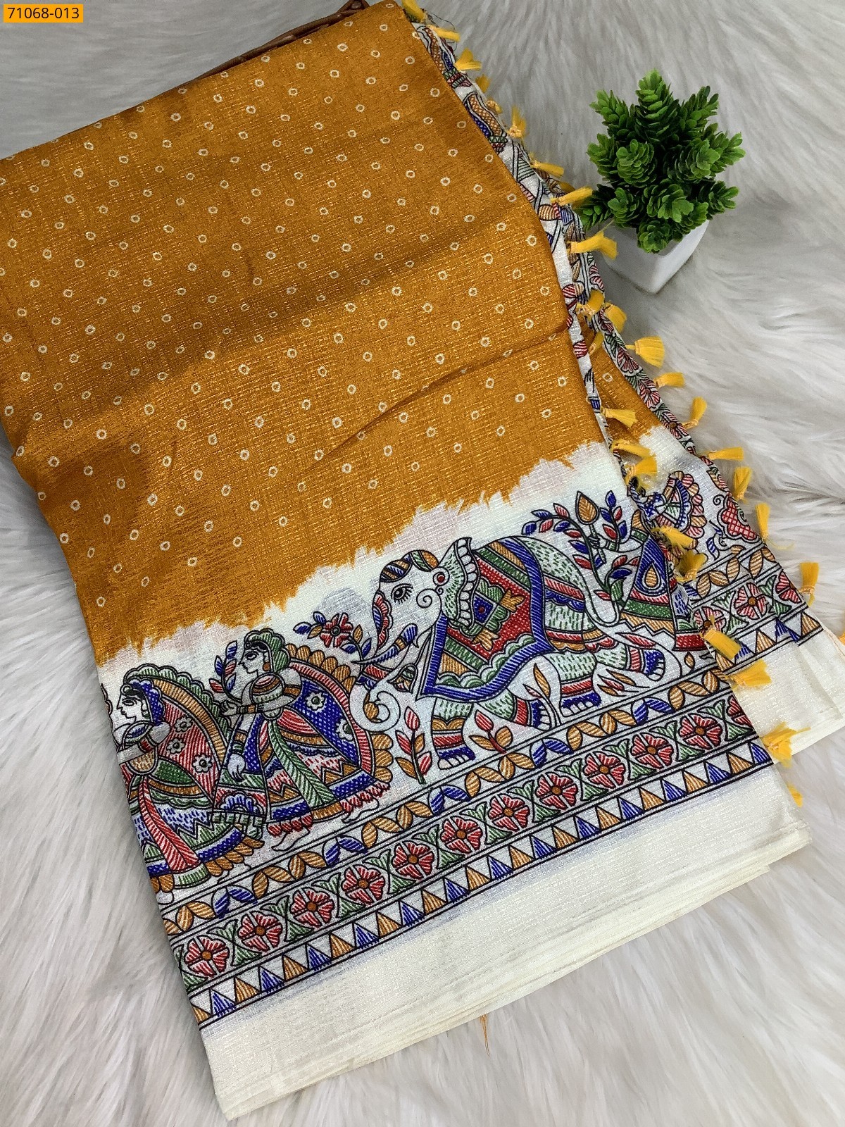 Yellow Fancy bhagalpur silk printed sarees