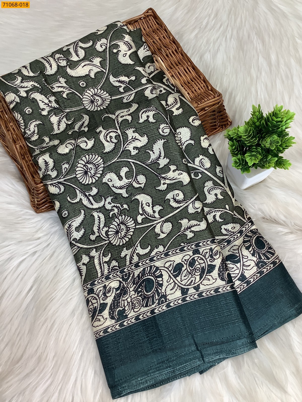 Green Fancy bhagalpur silk printed sarees