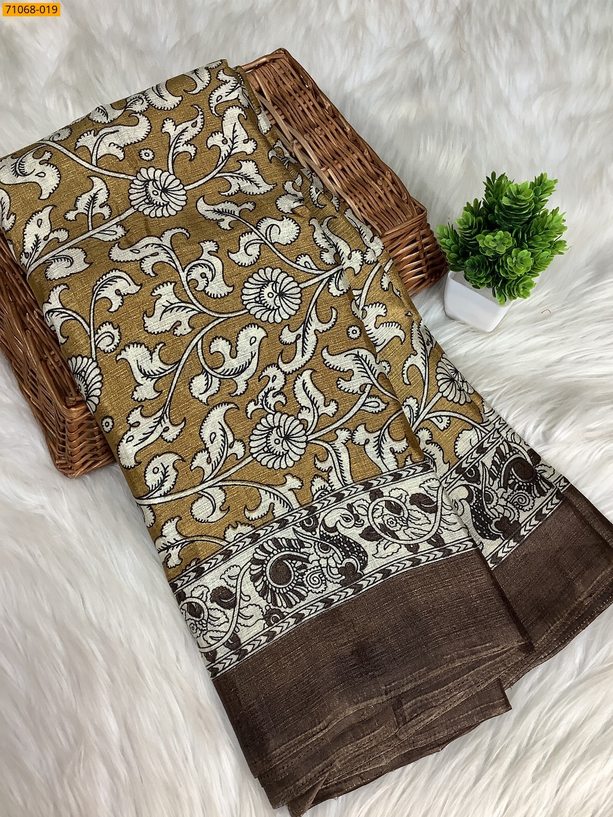 Yellow Fancy bhagalpur silk printed sarees