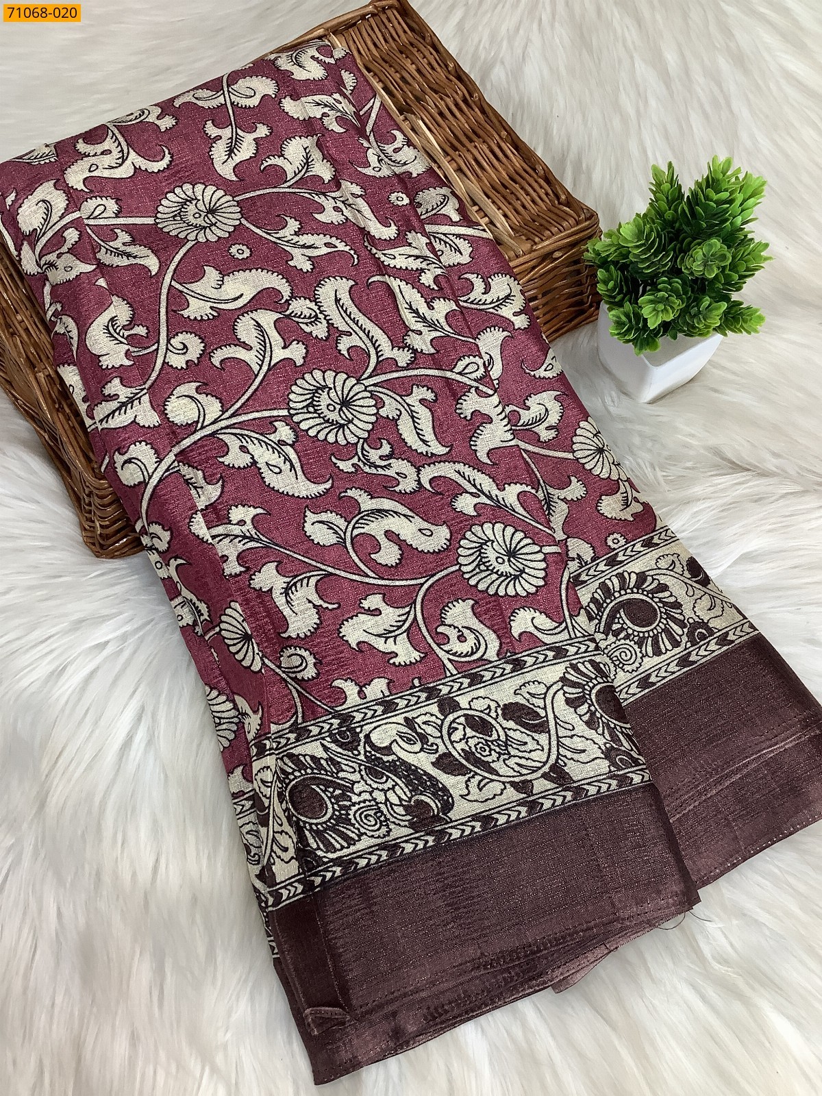 Red Fancy bhagalpur silk printed sarees