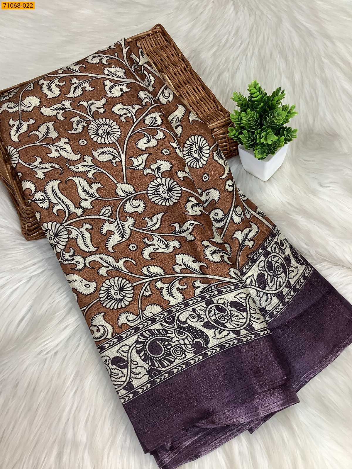 Brown Fancy bhagalpur silk printed sarees