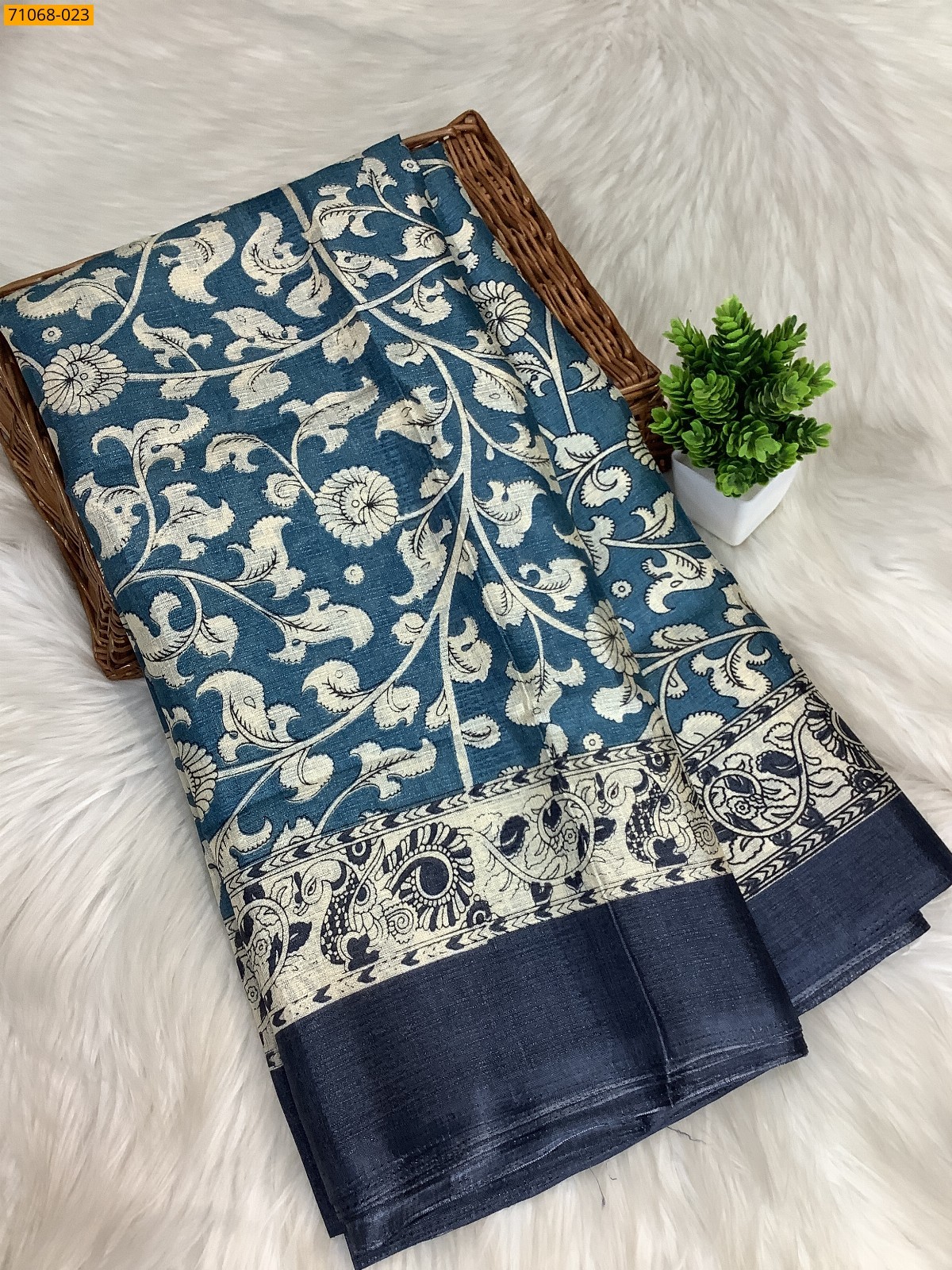 Blue Fancy bhagalpur silk printed sarees