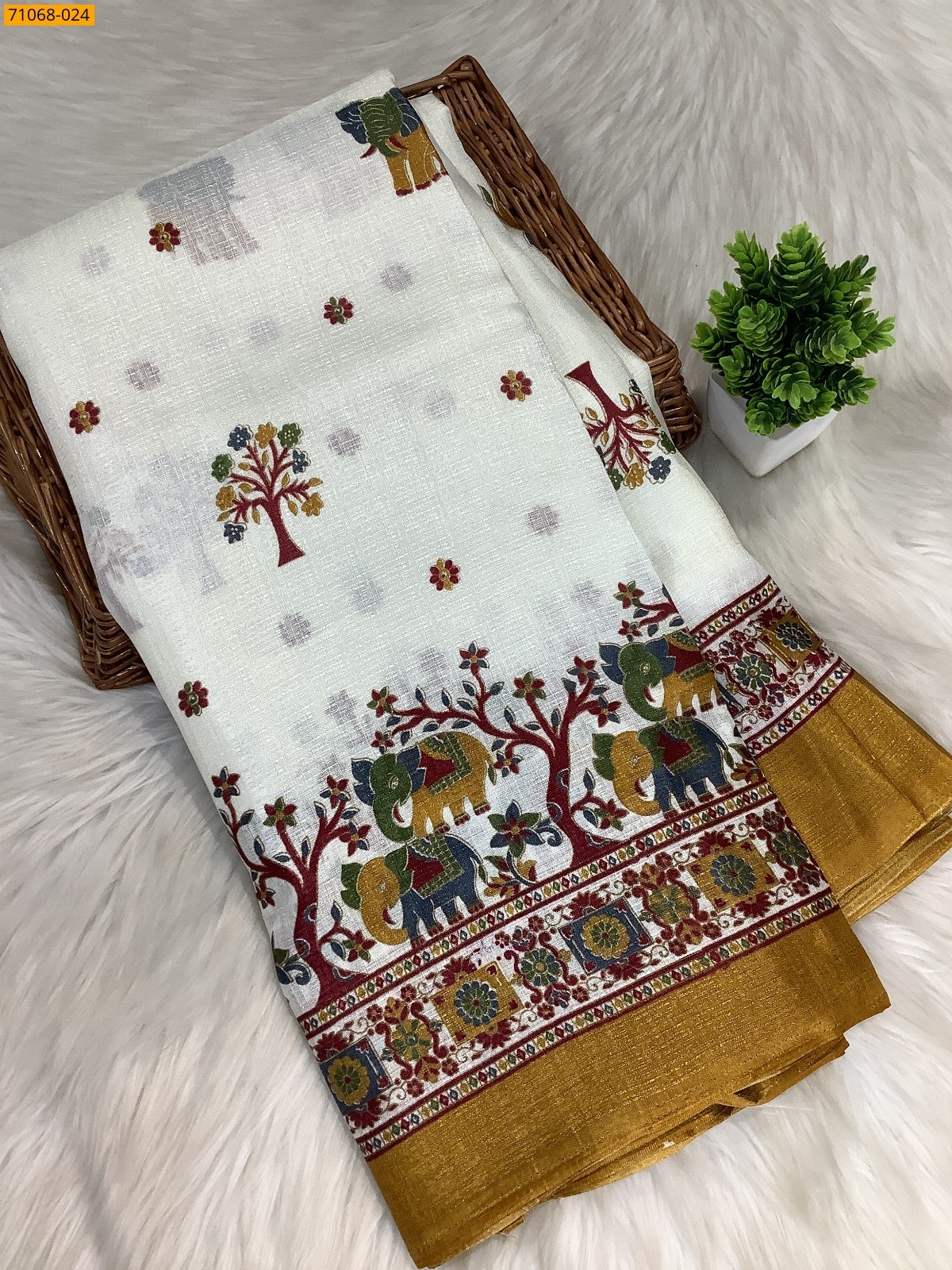 White Fancy bhagalpur silk printed sarees