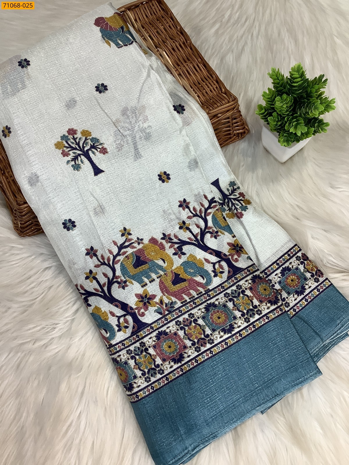 White Fancy bhagalpur silk printed sarees