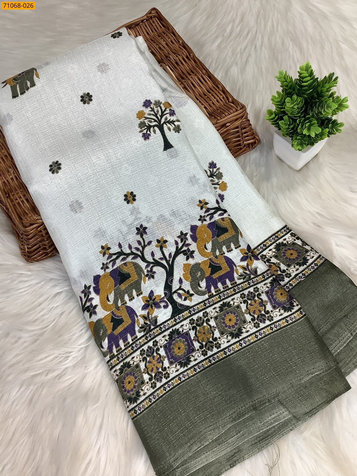 White Fancy bhagalpur silk printed sarees