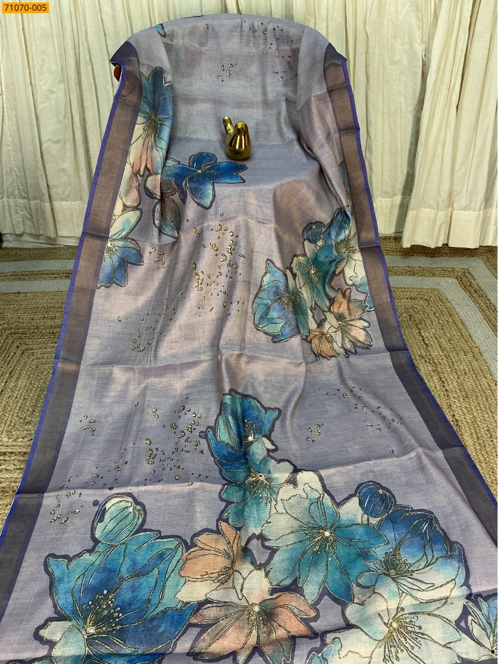 Lavendar Linen Tissue silk digital printed sarees Lavendar Linen Tissue silk digital printed sarees