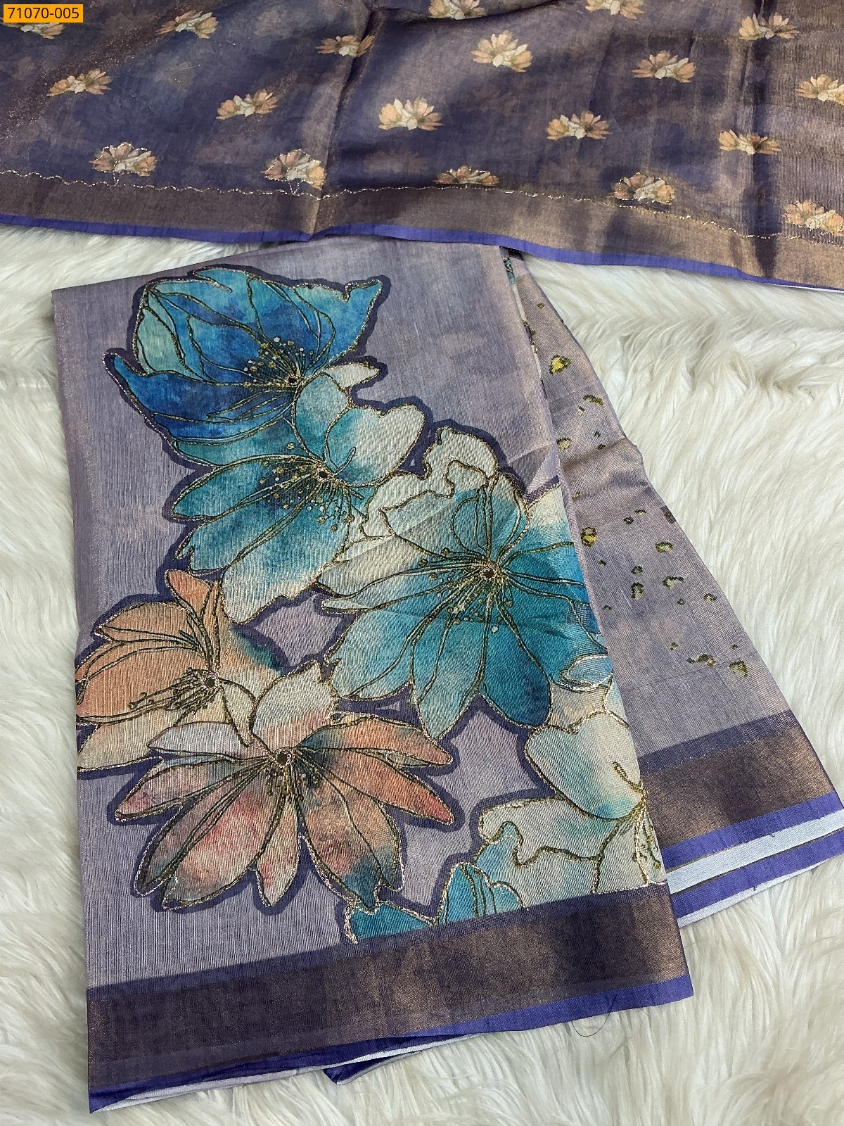 Lavendar Linen Tissue silk digital printed sarees