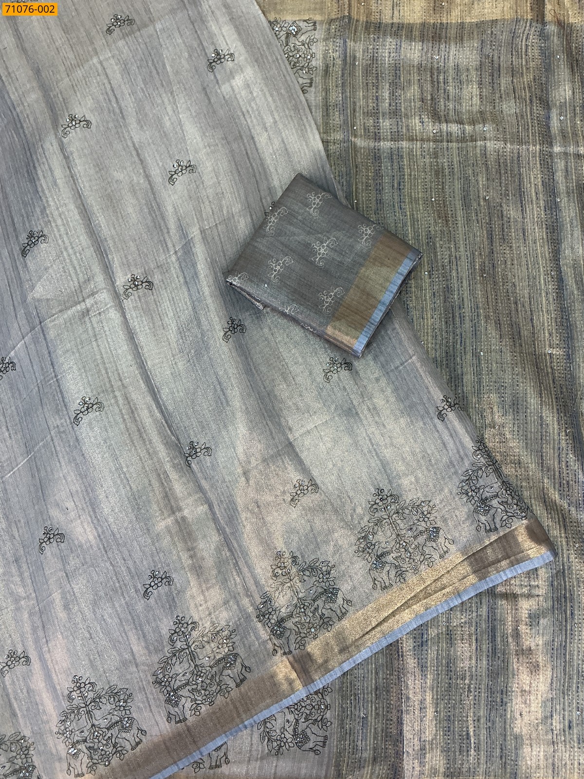 Light Blue Linen Tissue silk digital printed sarees