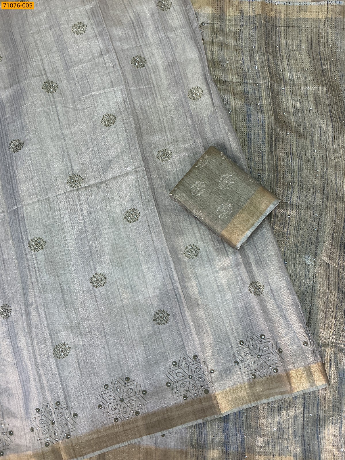 Light Green Linen Tissue silk digital printed sarees