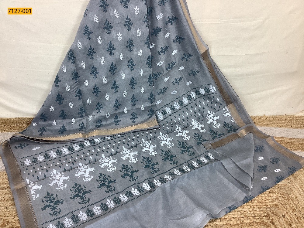 Gray Mercerised Silk Cotton Saree