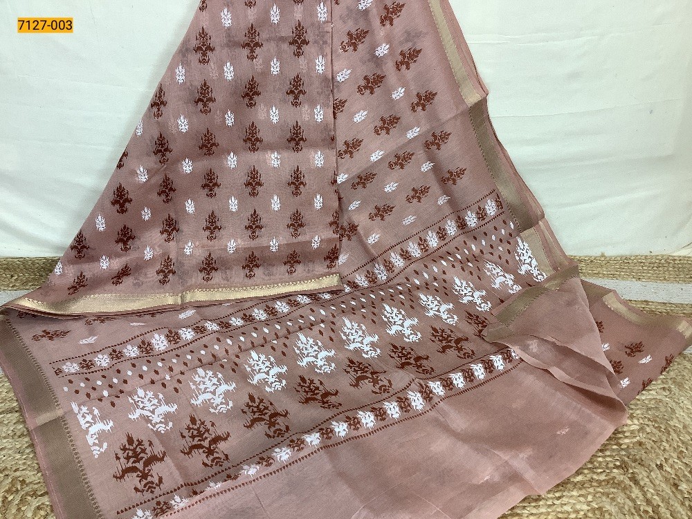 Light Brown Mercerised Silk Cotton Saree