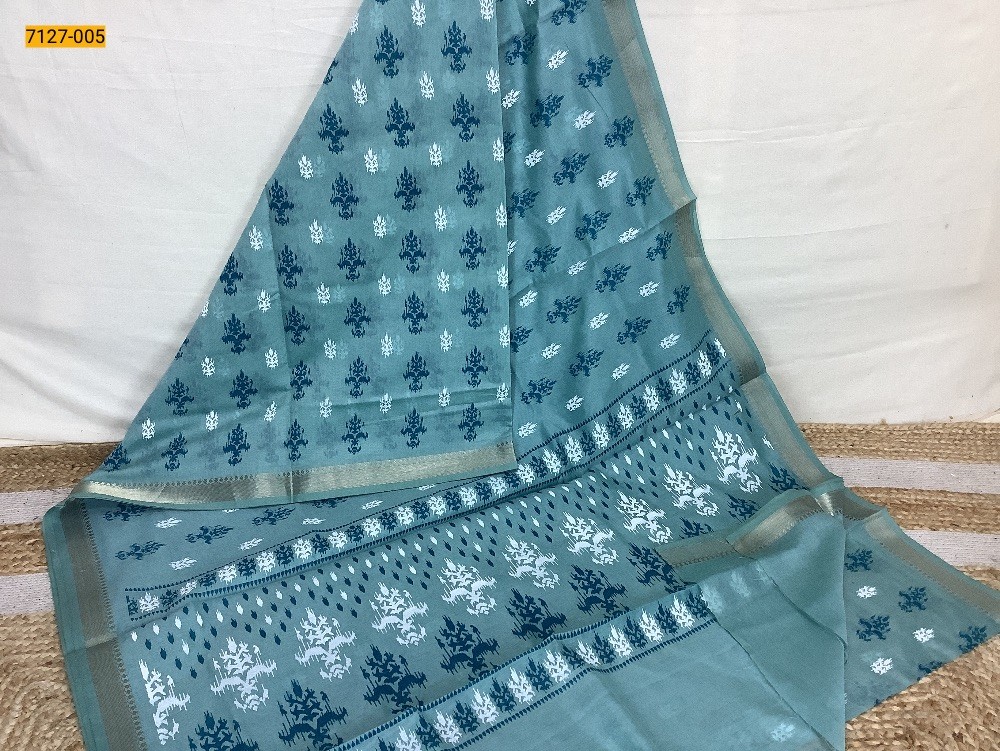 Sky Blue Mercerised Silk Cotton Saree