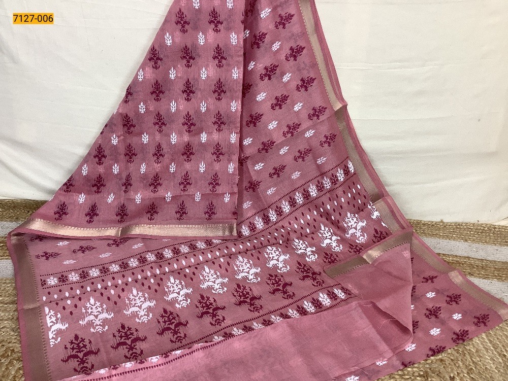 Pink Mercerised Silk Cotton Saree