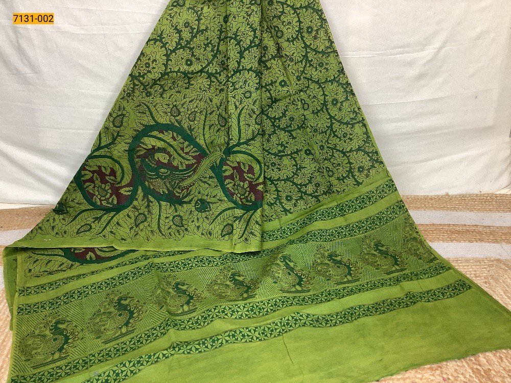 Green Printed Cotton Saree