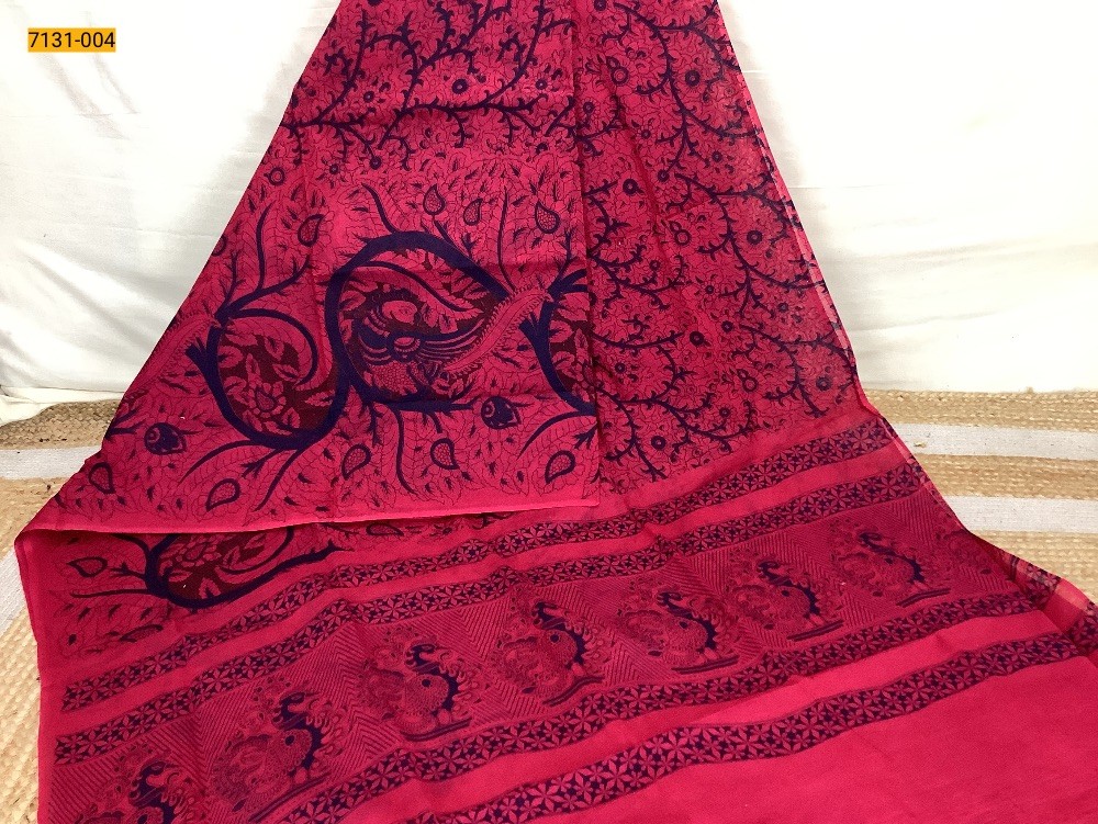 Dark Pink Printed Cotton Saree