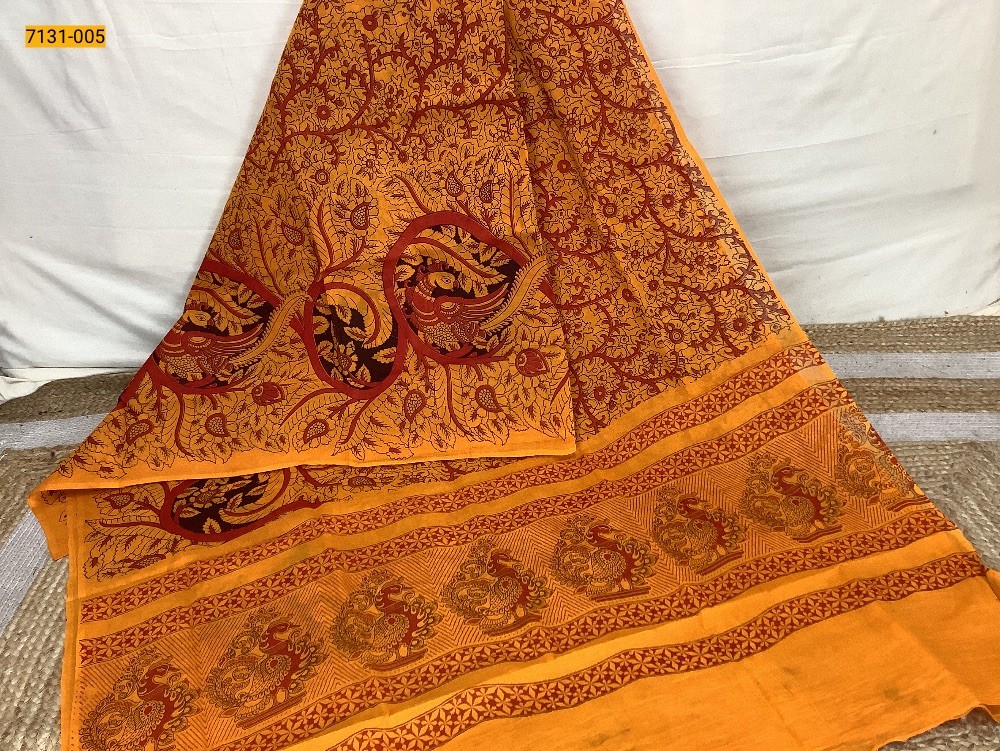 Orange Printed Cotton Saree