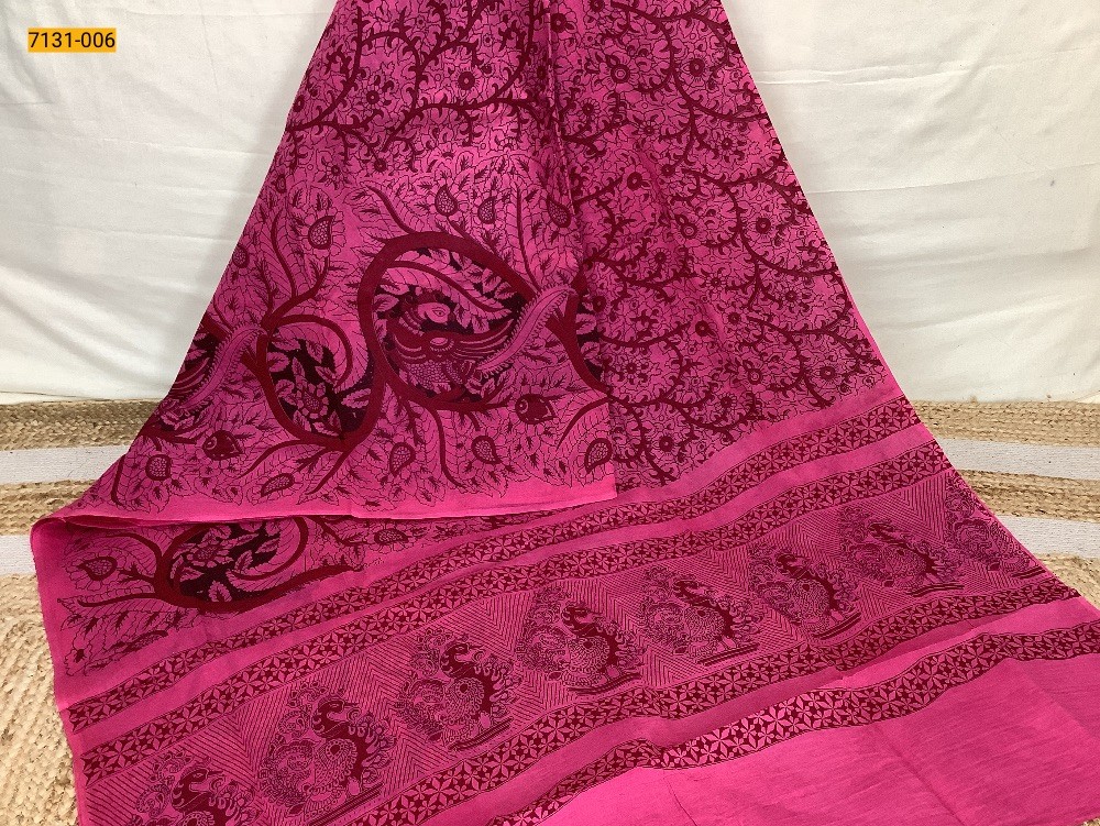 Pink Printed Cotton Saree