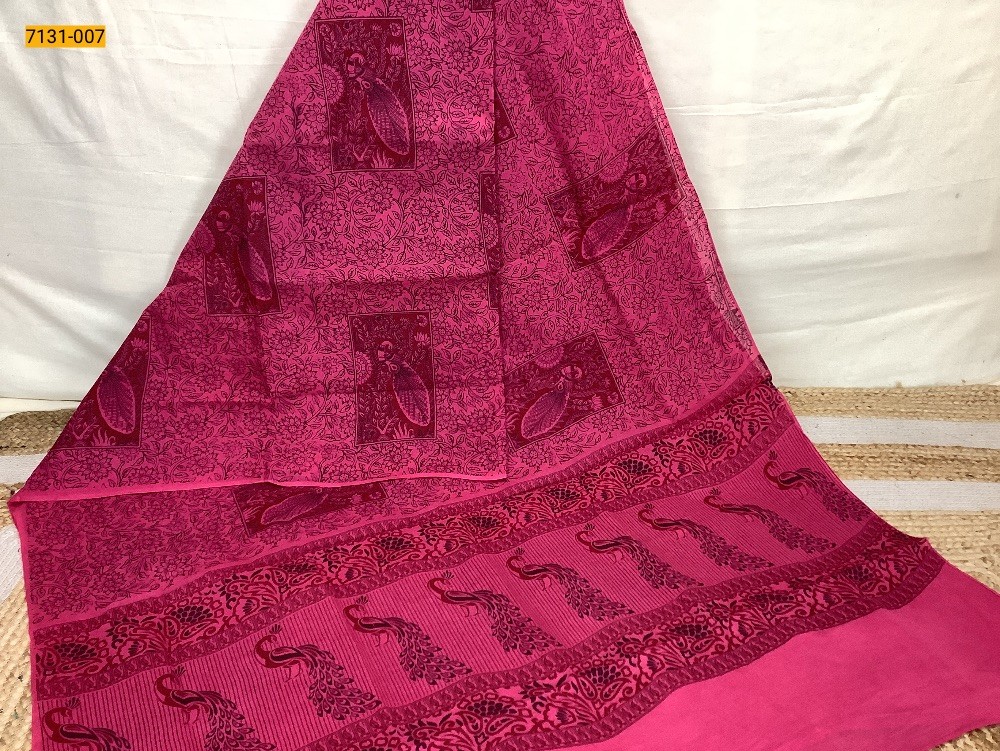 Pink Printed Cotton Saree