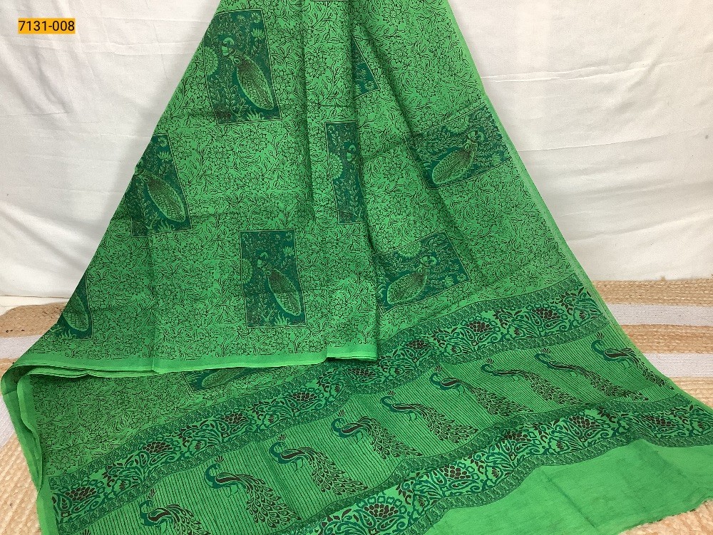  Green Printed Cotton Saree