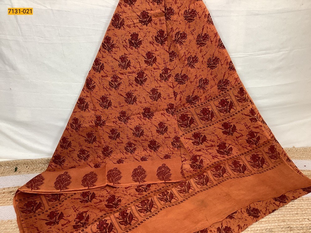 Orange Printed Cotton Saree