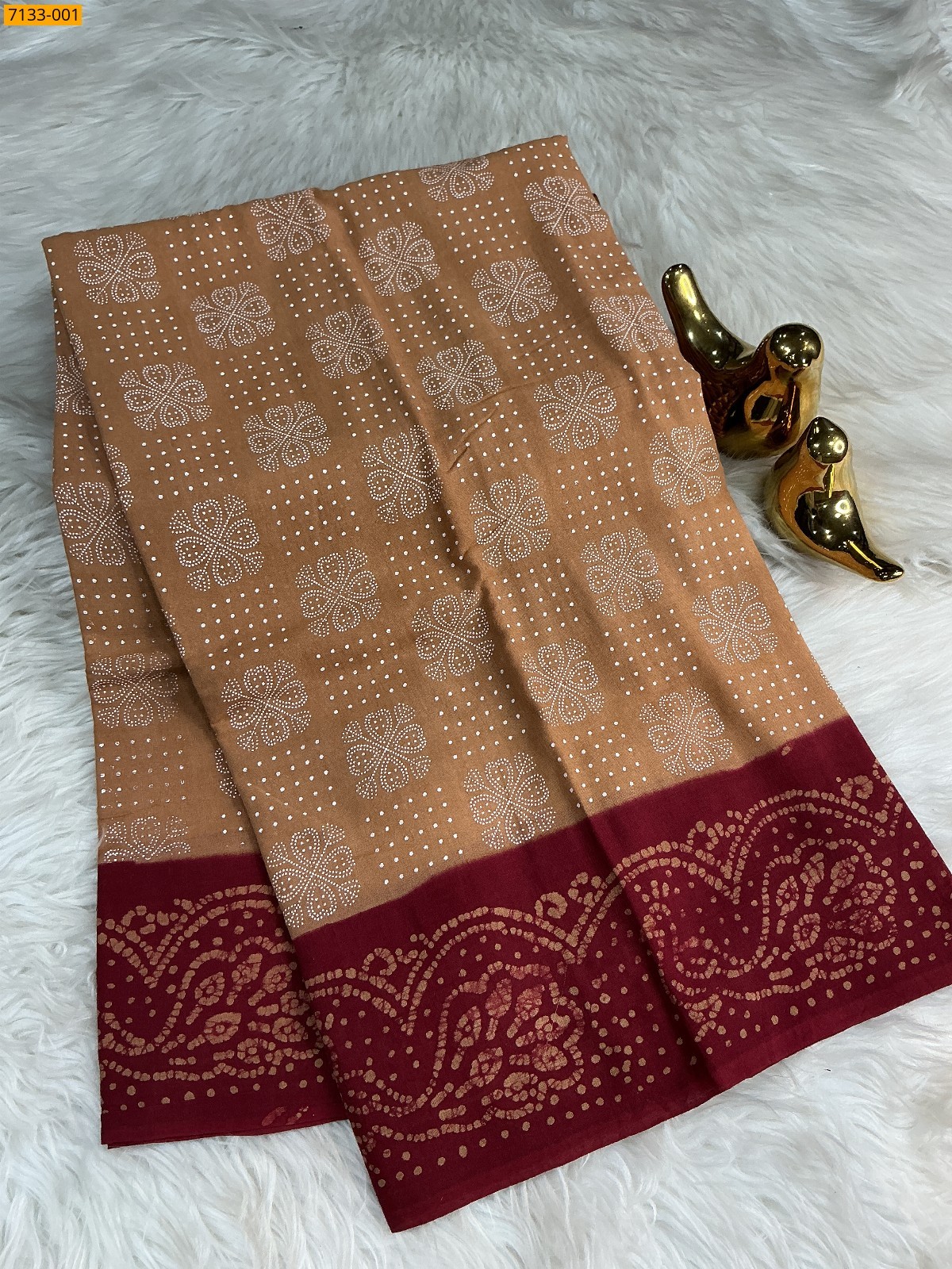 Sandal Mulmul cotton wax printed saree