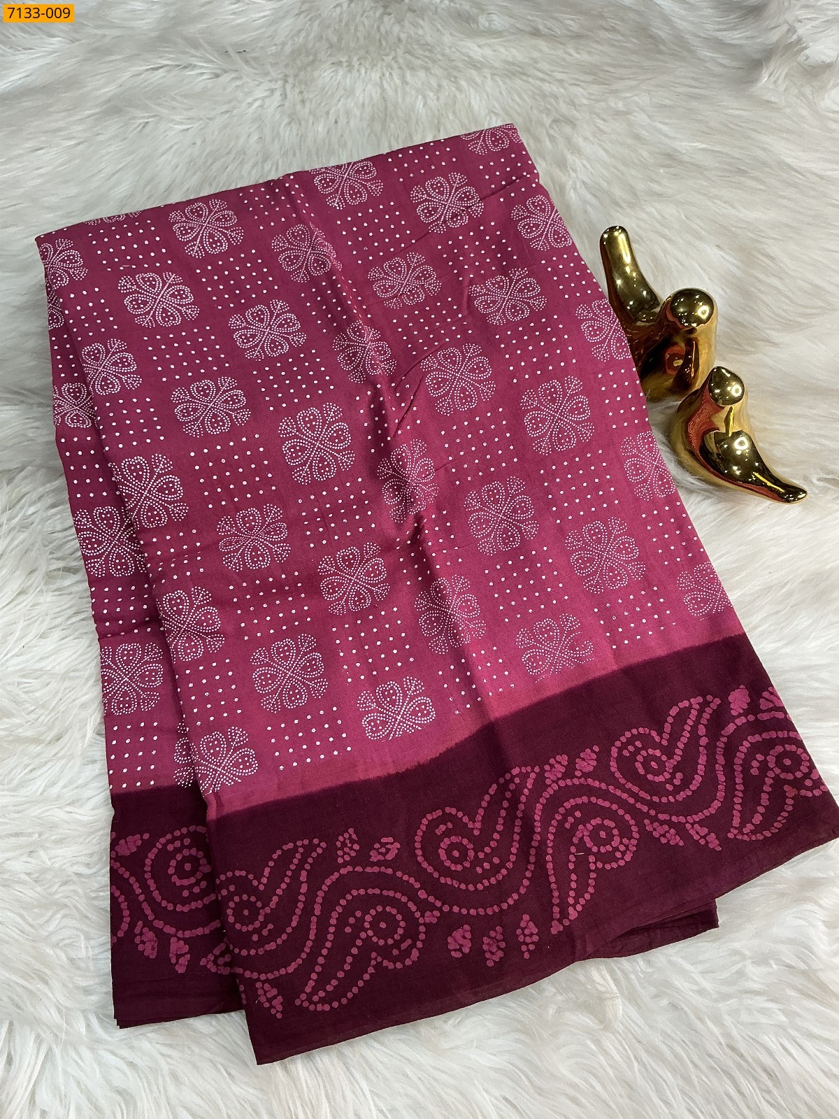 Pink Mulmul cotton wax printed saree