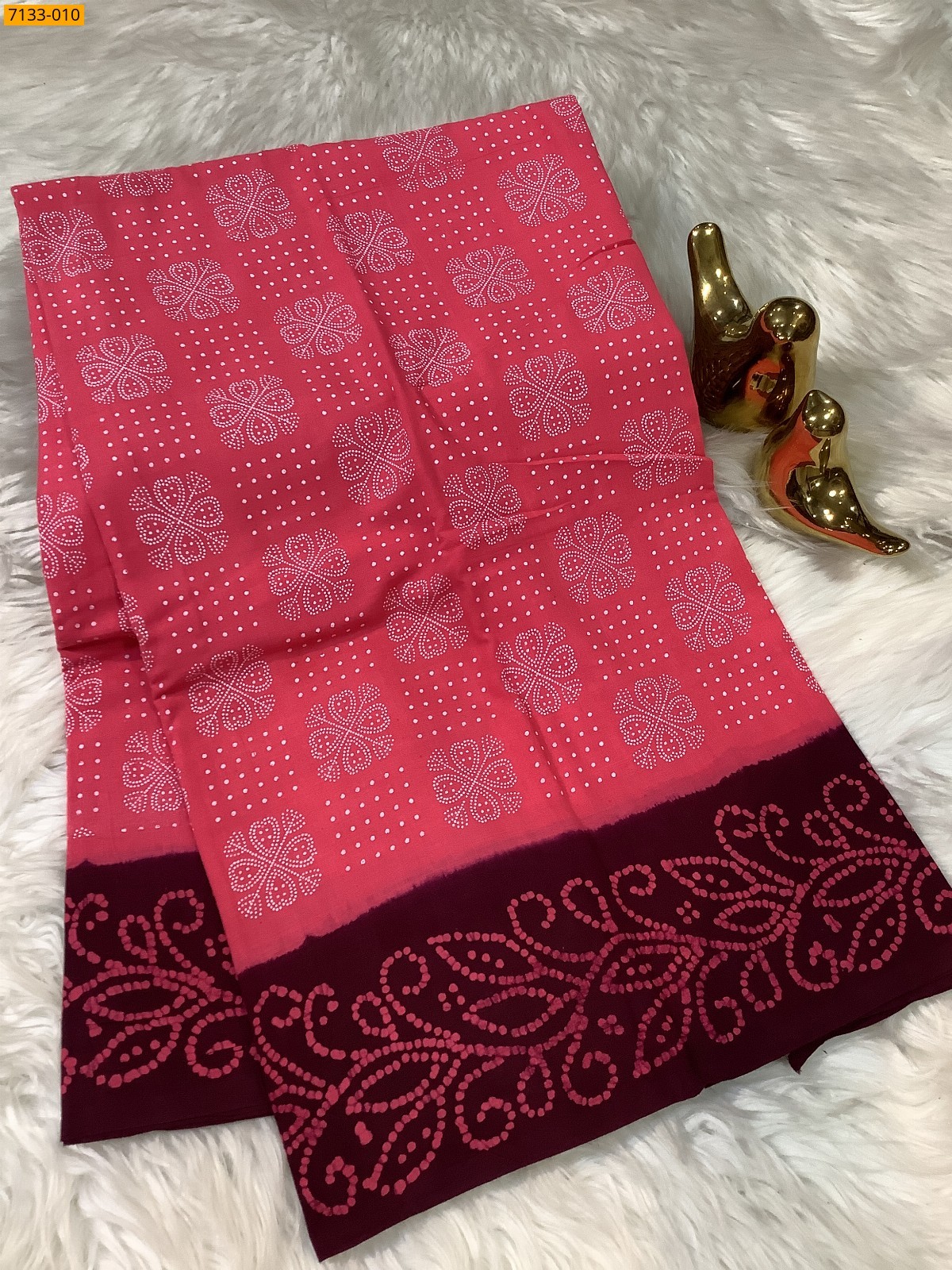 Rose Mulmul cotton wax printed saree