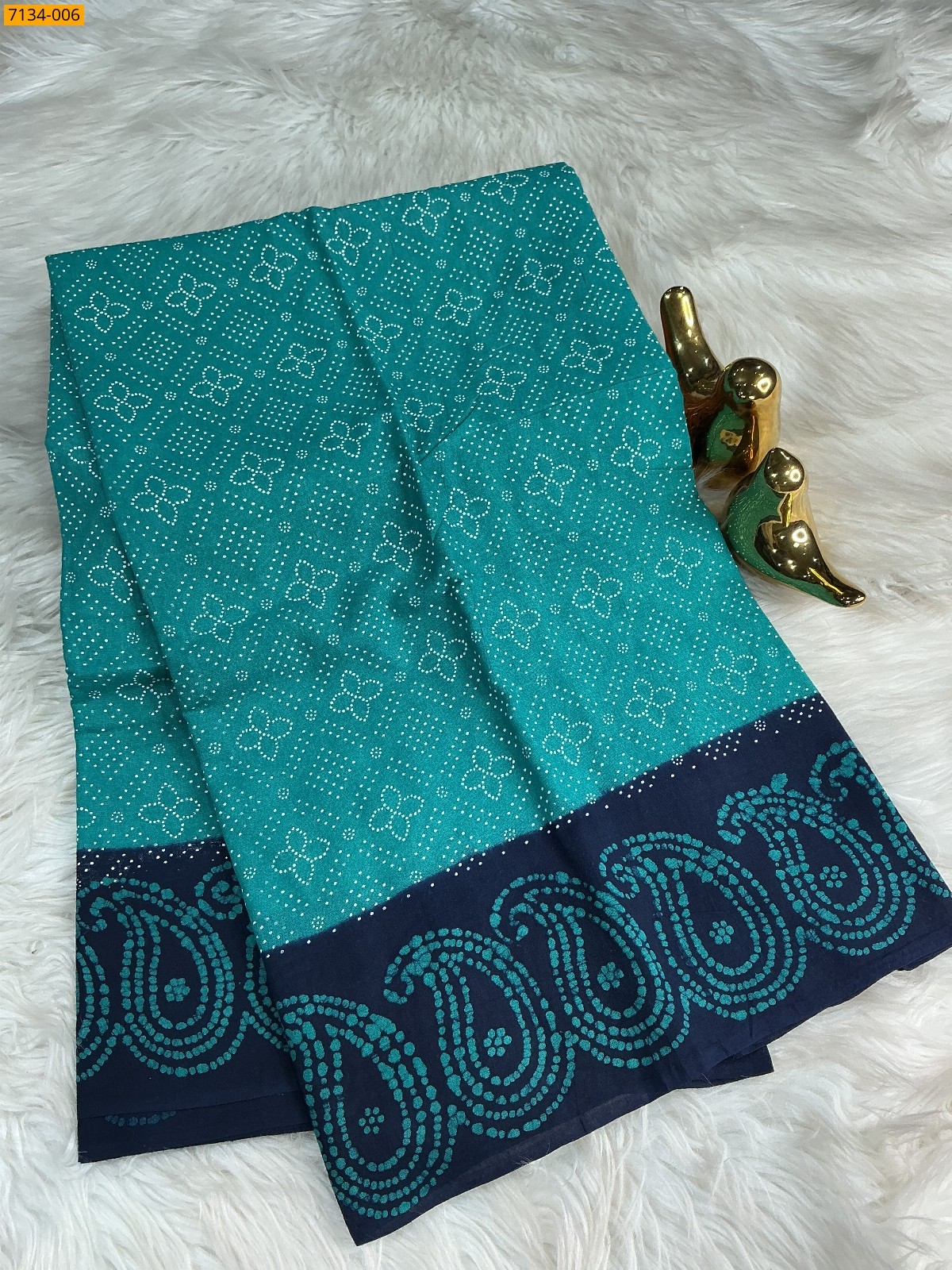 Rama Green Mulmul cotton wax printed sarees