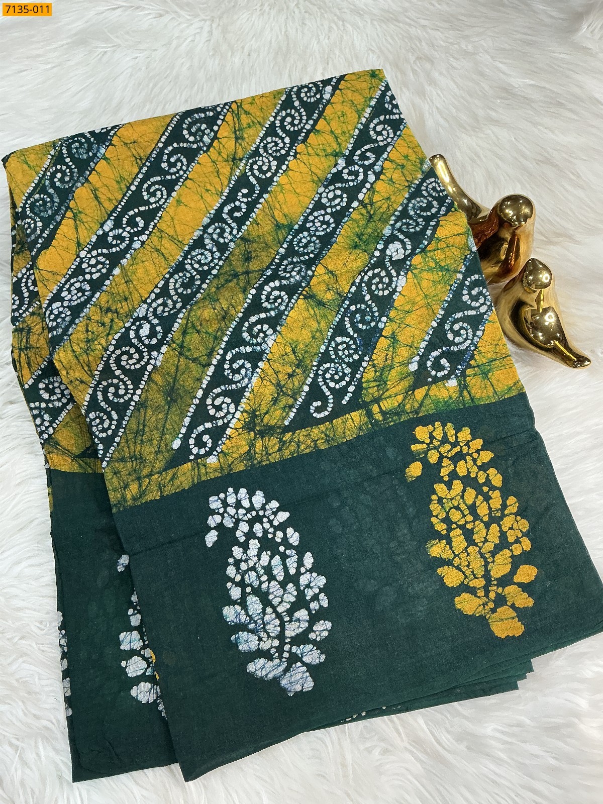Mustard yellow Sungudi cotton wax printed saree