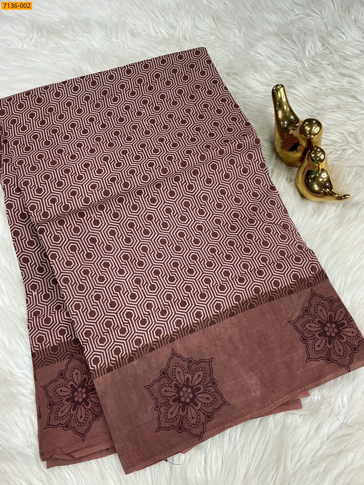 Dark brown Cotton all over printed Saree