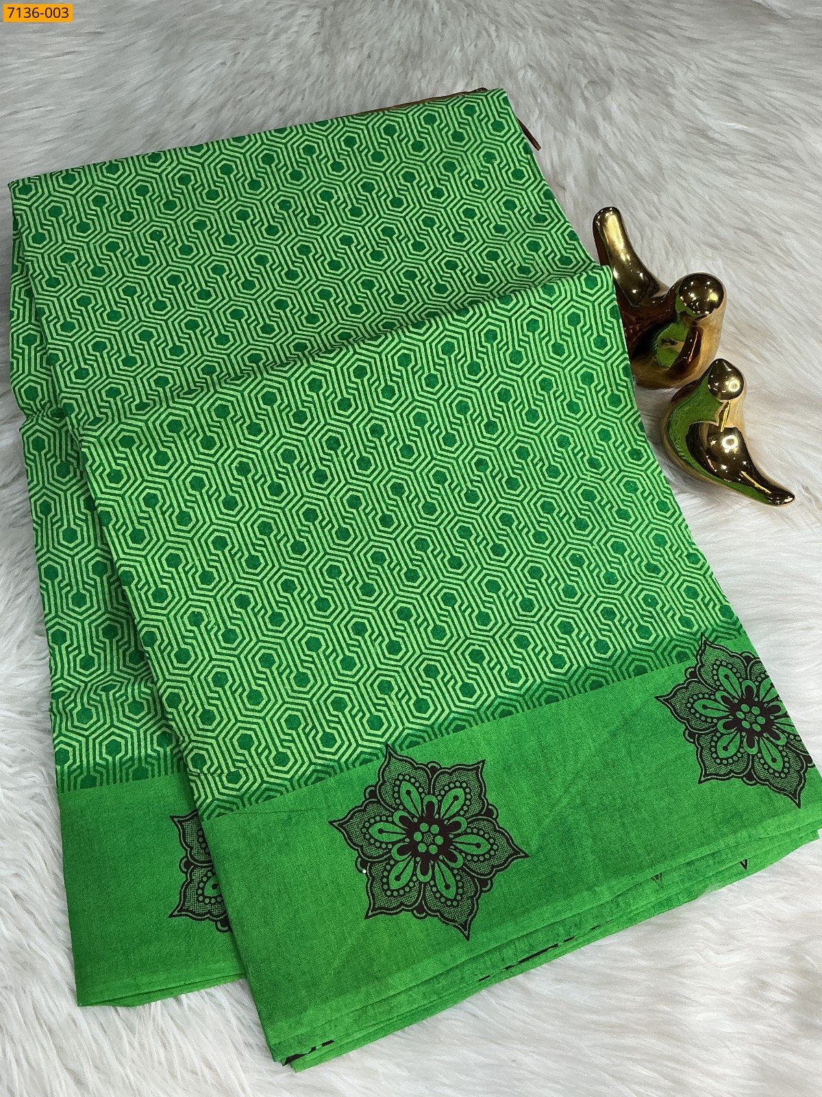 Green Cotton all over printed Saree