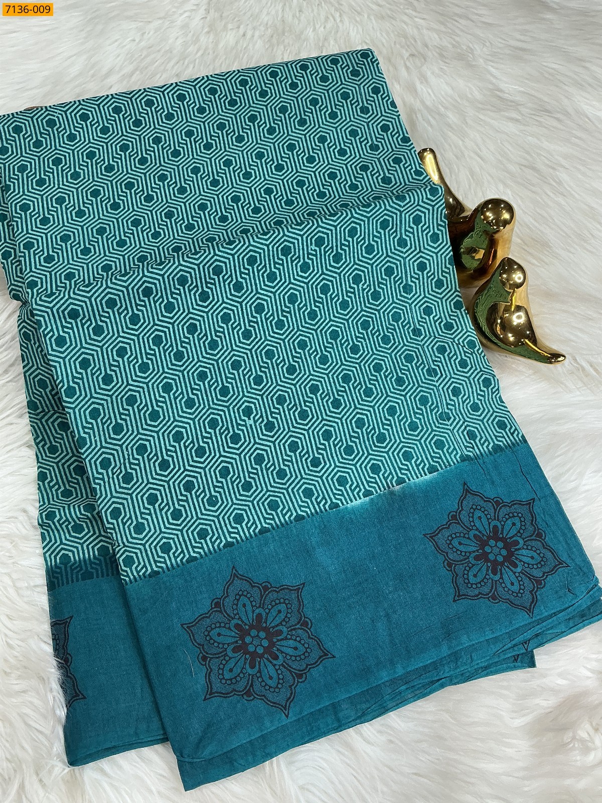 Blue Cotton all over printed Saree