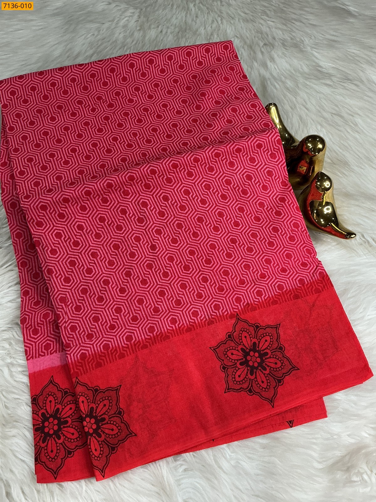 Pink Cotton all over printed Saree