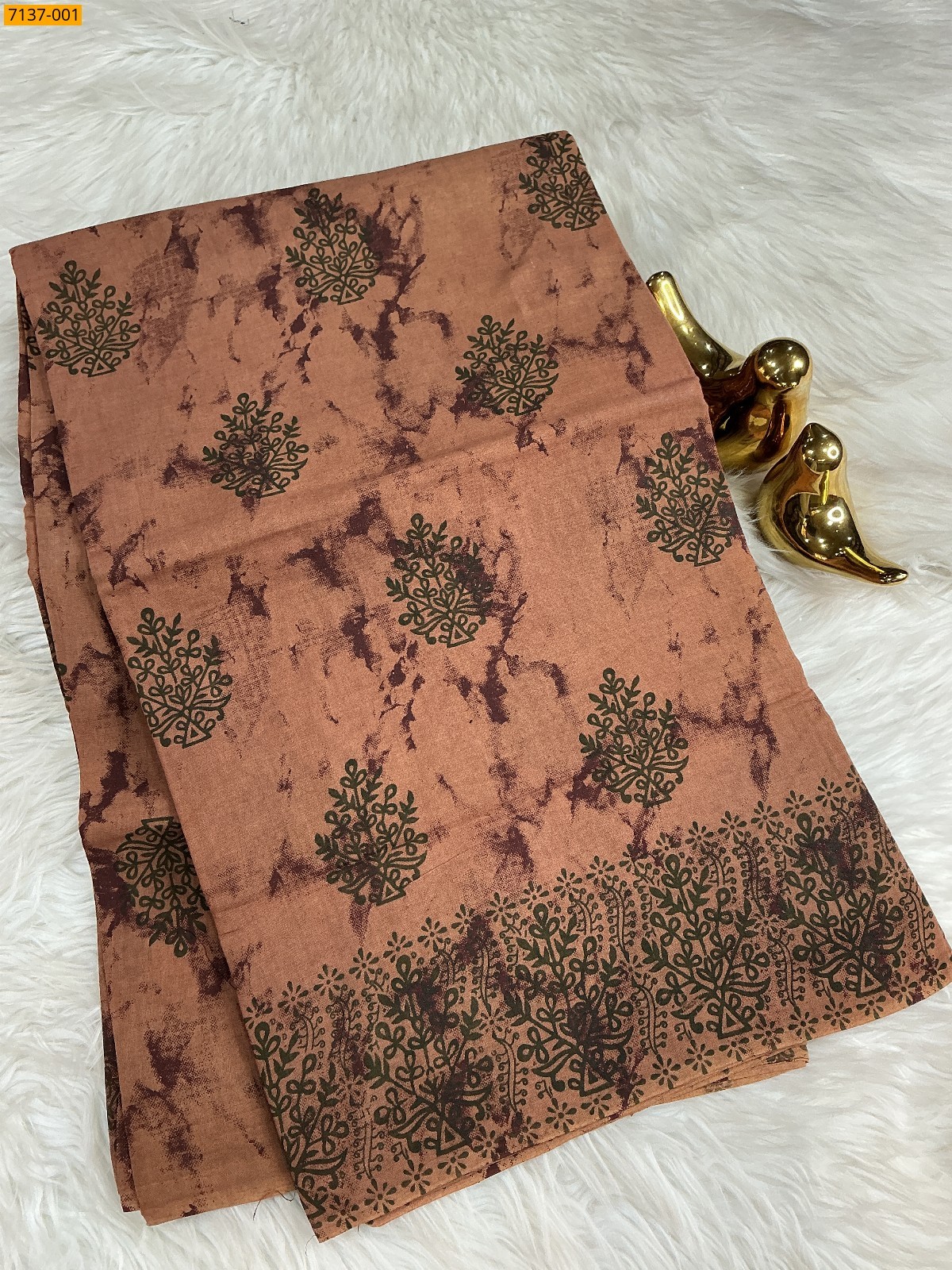 Brown Cotton printed saree