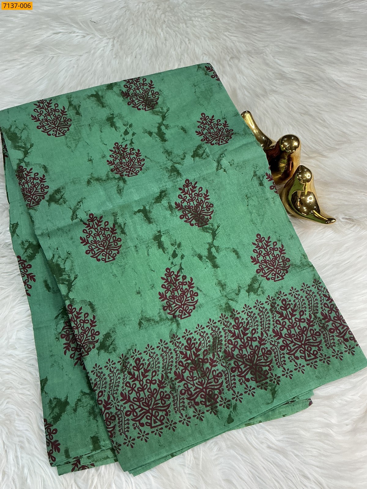 Green Cotton printed saree
