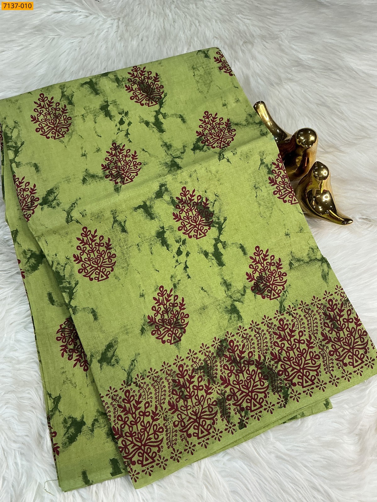 Olive Green Cotton printed saree