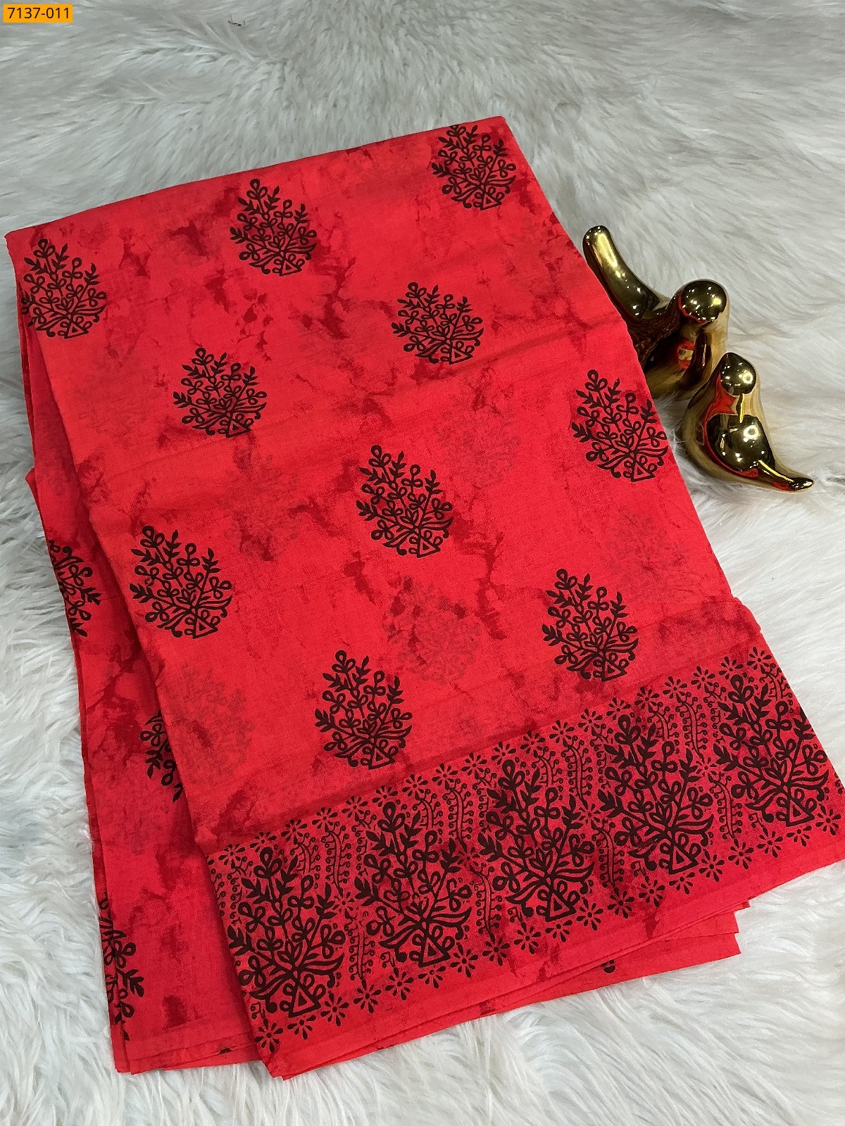 Red Cotton printed saree