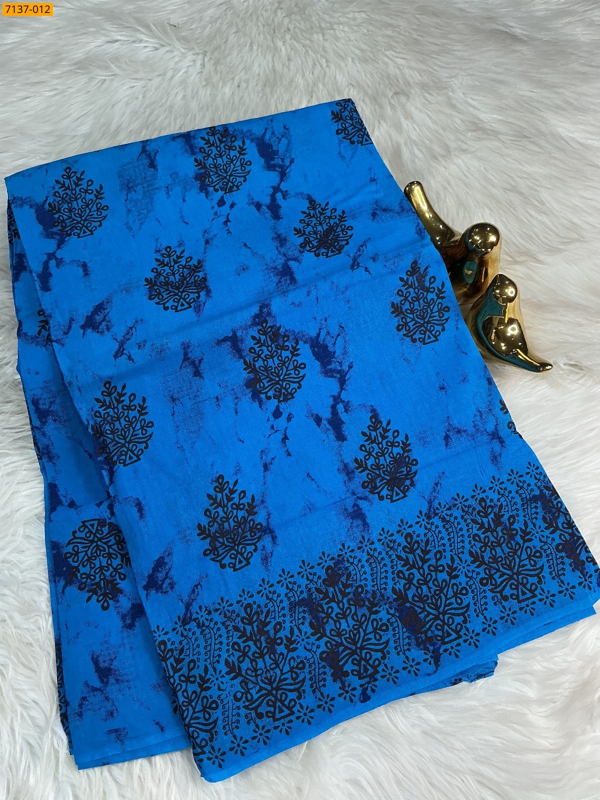 Blue Cotton printed saree