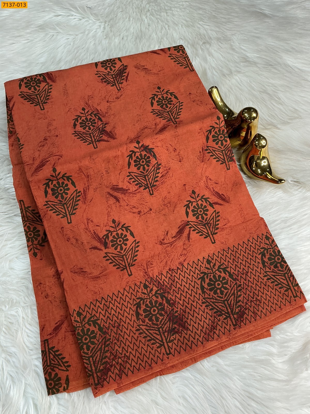 Dark brown Cotton printed saree