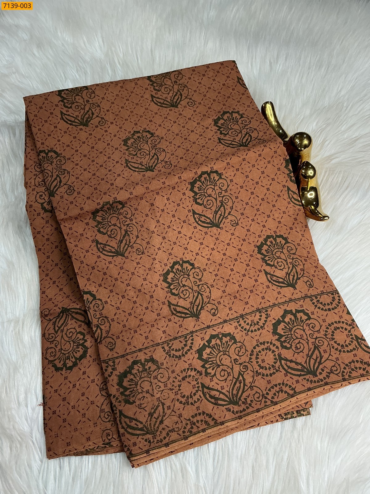 Brown Cotton printed saree