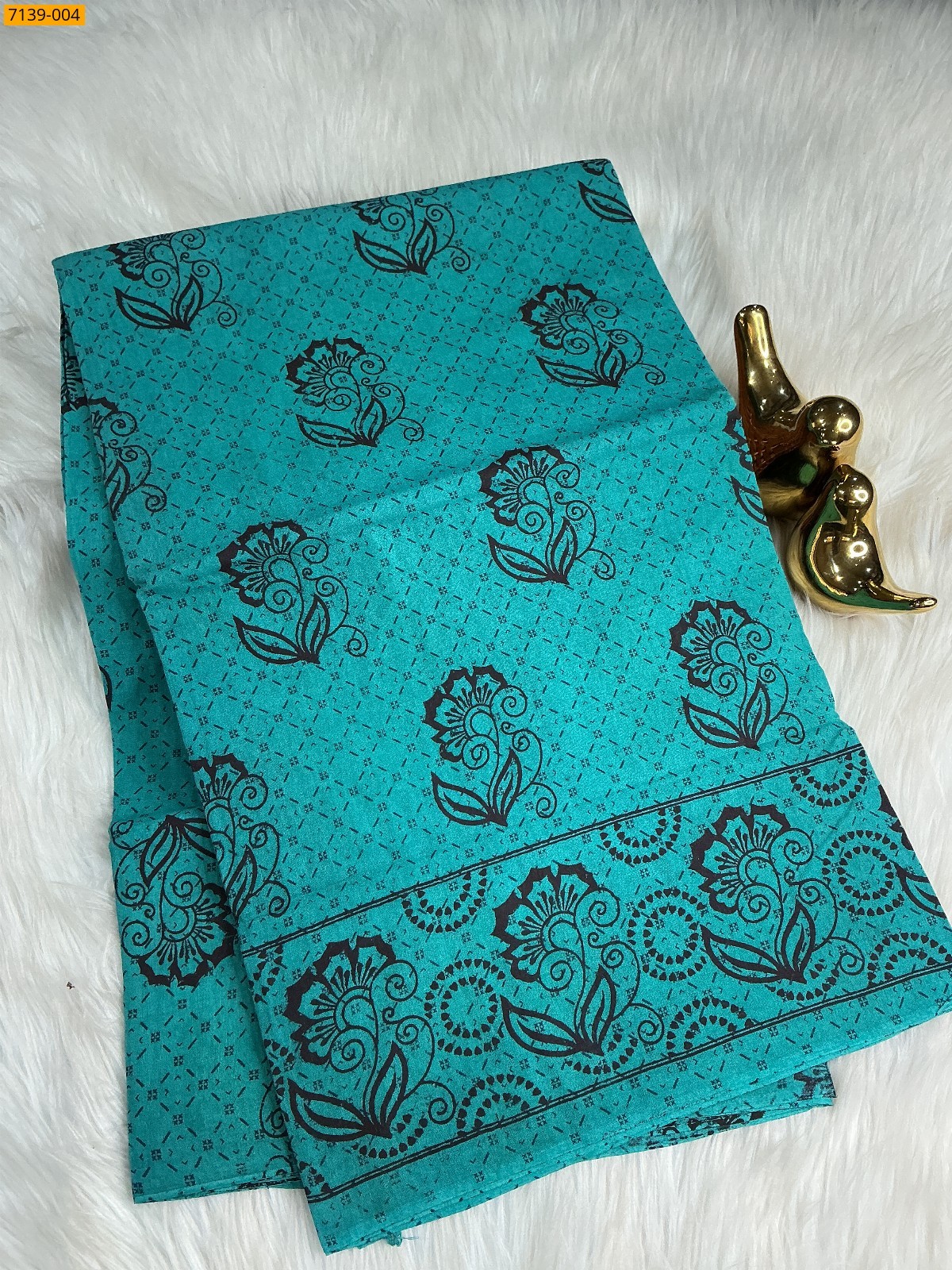 Rama Green Cotton printed saree