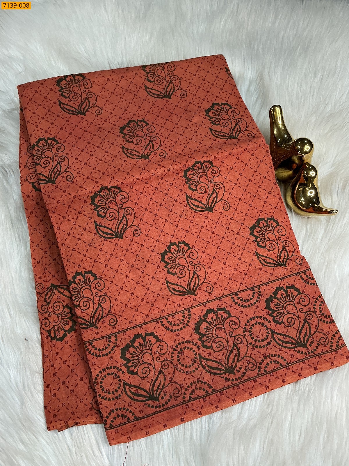 Dark Brown Cotton printed saree