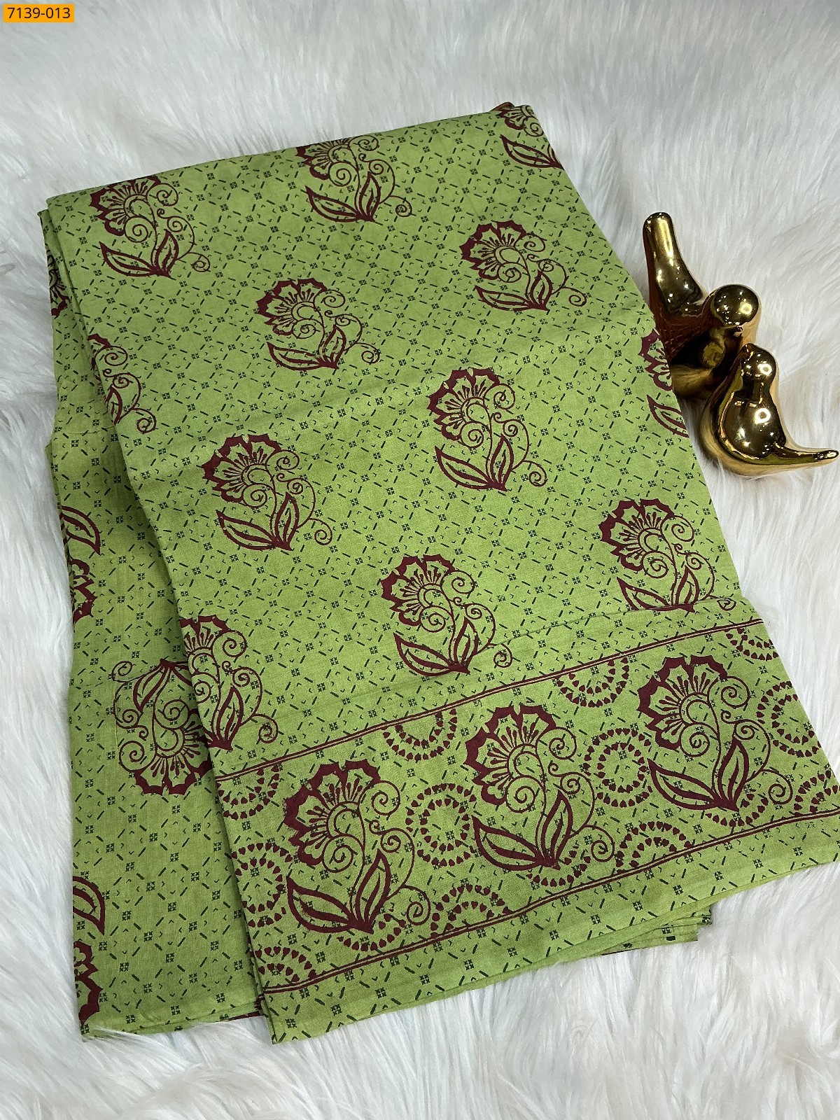 Green Cotton printed saree
