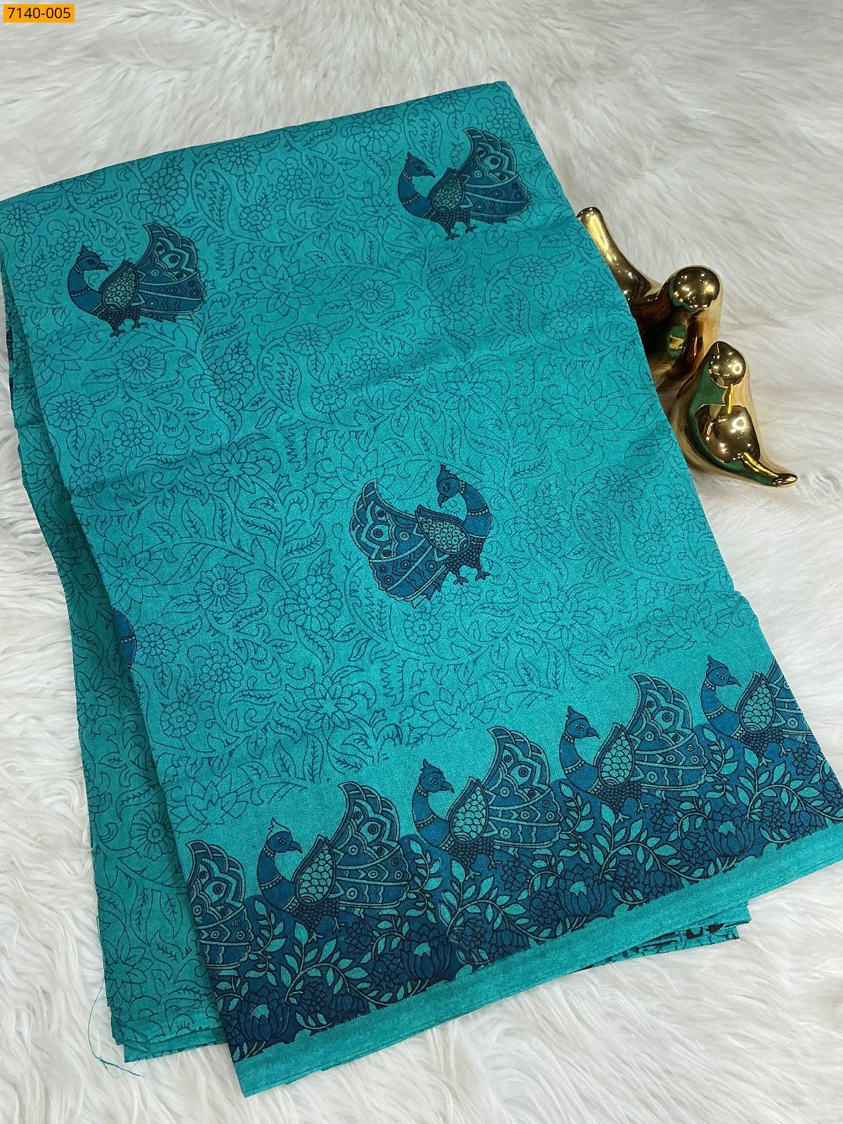 Rama Green Kalamkari Printed Cotton Saree