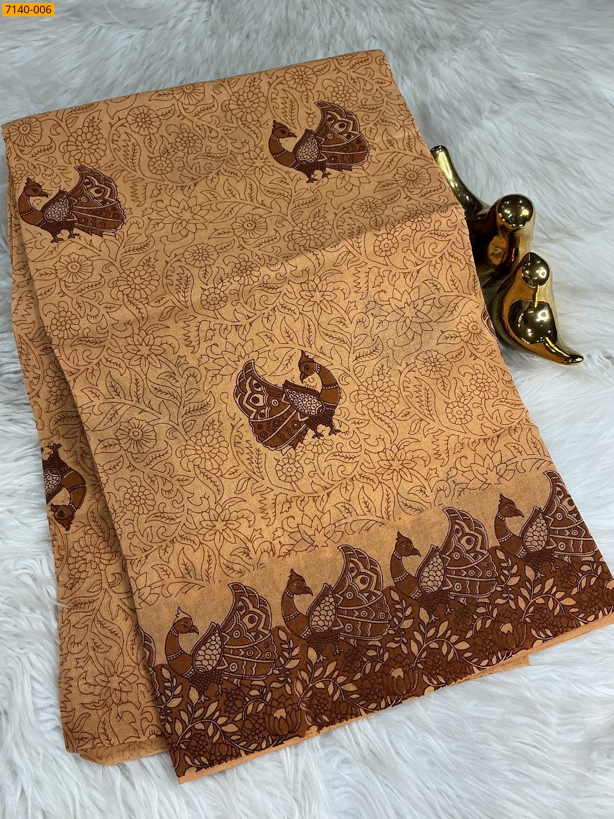 Sandal Kalamkari Printed Cotton Saree