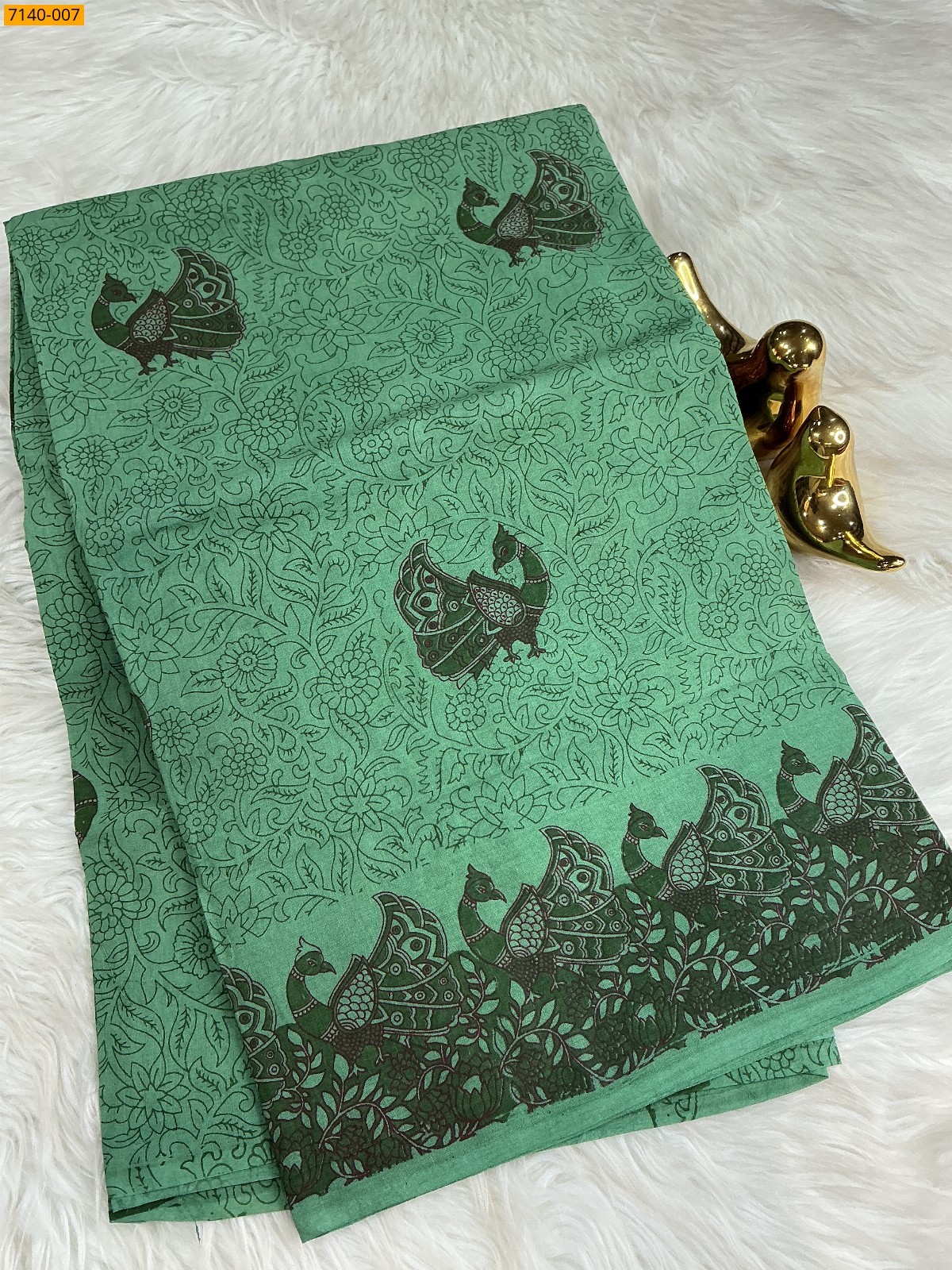 Green Kalamkari Printed Cotton Saree