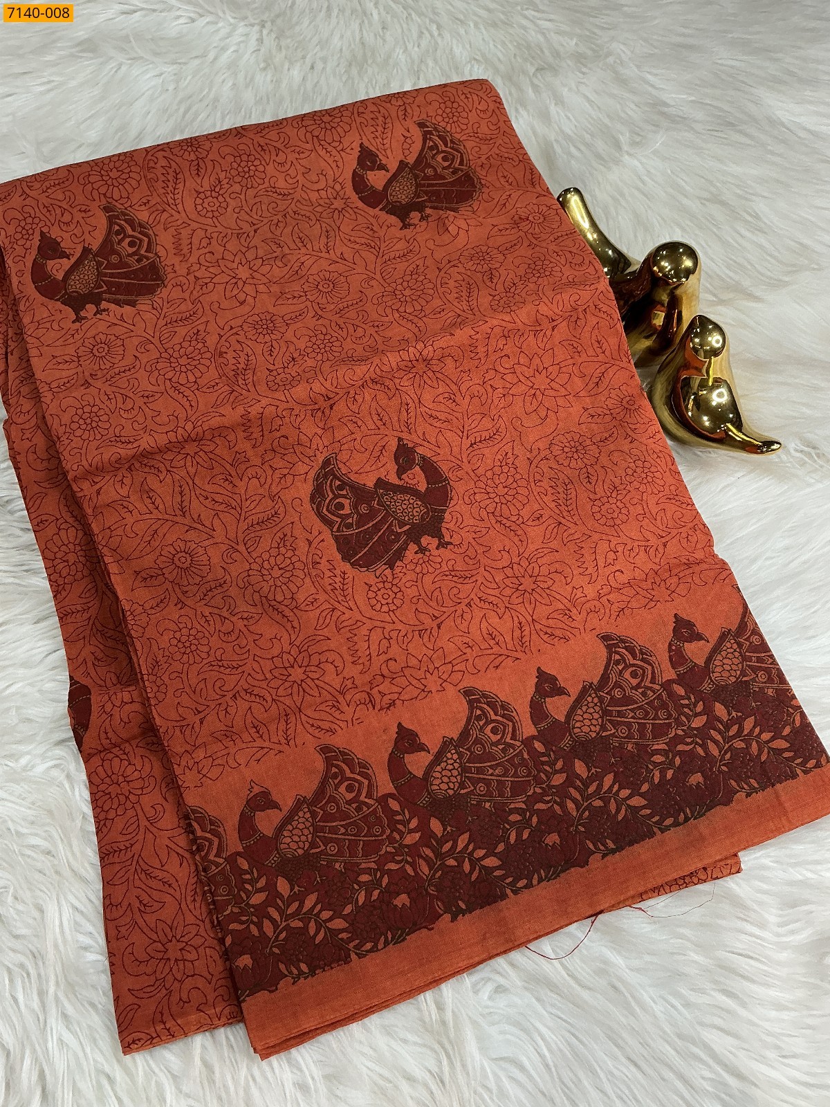 Brown Kalamkari Printed Cotton Saree