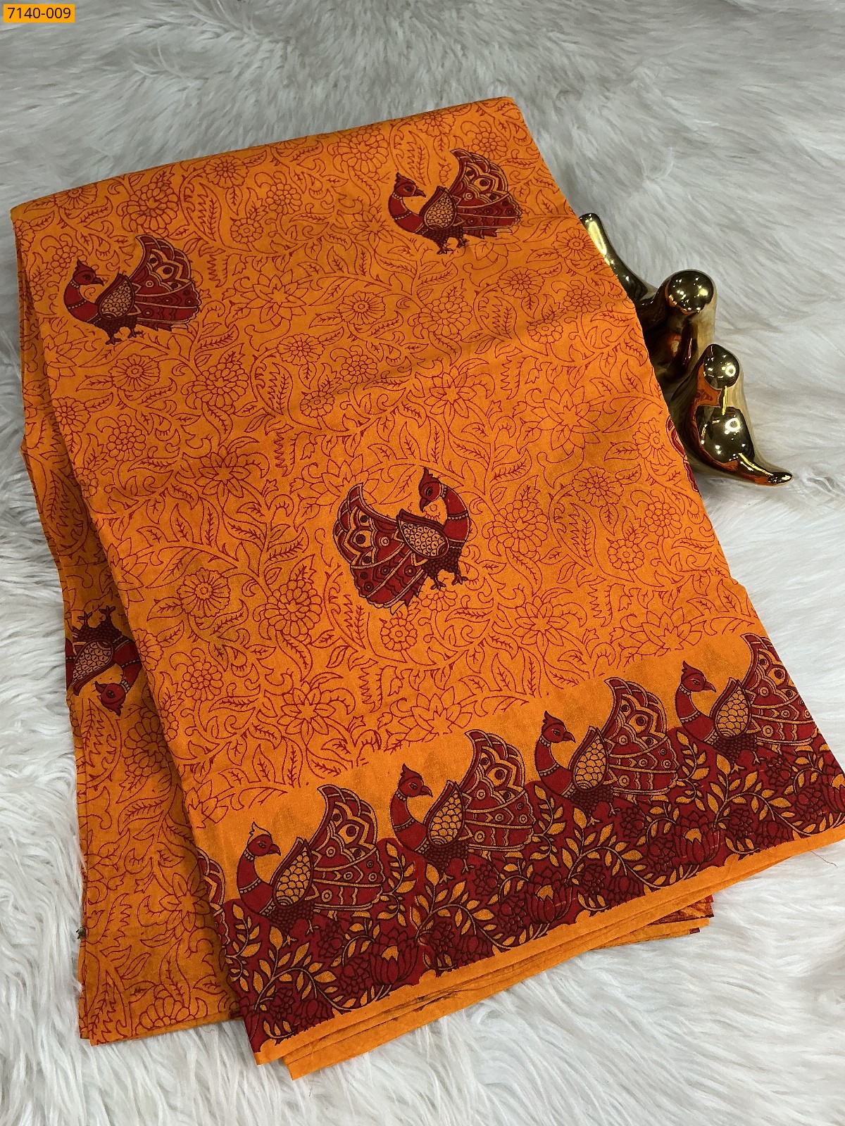 Mustard Yellow Kalamkari Printed Cotton Saree